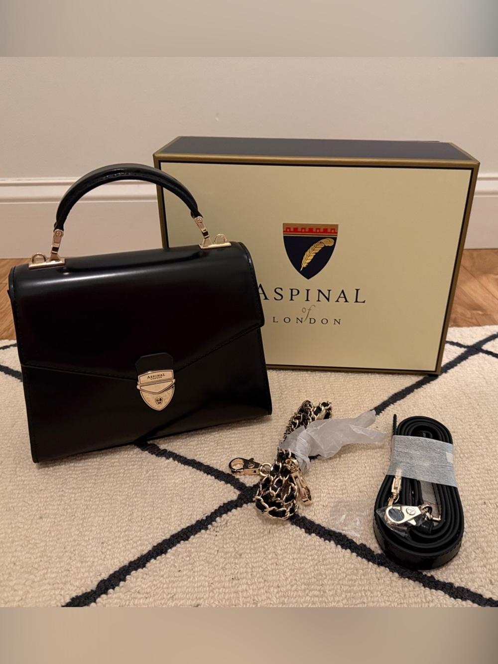 Aspinal of London Black Patent Top-Handle Crossbody Bag